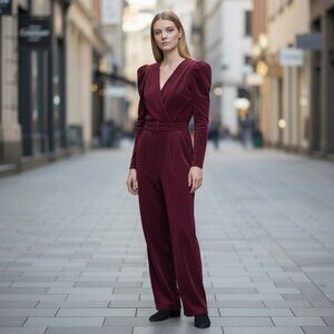 Vintage 80s Purple Corduroy Jumpsuit Puffy Sleeves V Neck Betsey's Things